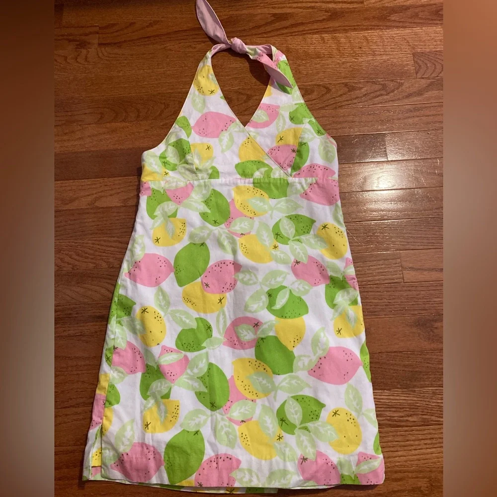 🍋Lilly Pulitzer Lemon Halter Dress Vintage White Label Girls Size 14 - Picture 1 of 8